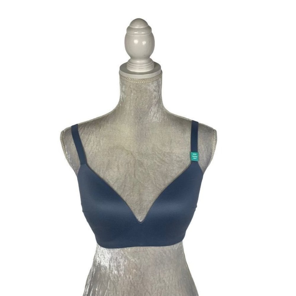 Tommy John Second Skin Lightly Lined Wireless Bra Steel Blue Pull On 32DD‎ New